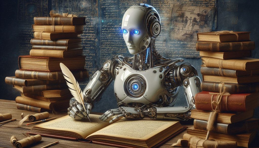 Robot humanoide escribiendo un libro